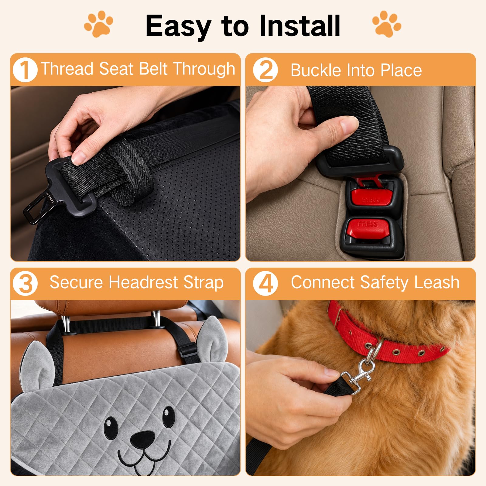 Siège Auto Grand Chien Jusqu’à 25 kg ou 2 Petits Chiens | Mousse Haute Densité, Peluche Ultra-Douce, Housse Amovible Lavable, 2 Sangles de Sécurité et Poches, pour Banquette Arrière
