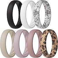 ThunderFit Women's Silicone Wedding Rings Set - 5.5mm Wide 2mm Thick, 7-Pack Flexible Rubber Bands for Active Lifestyles