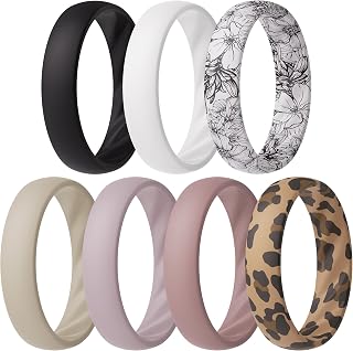 ThunderFit Women's Silicone Wedding Rings Set - 5.5mm Wide 2mm Thick, 7-Pack Flexible Rubber Bands for Active Lifestyles