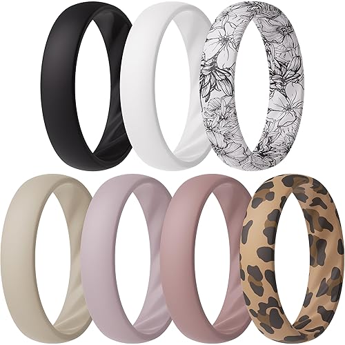 ThunderFit Women’s Silicone Wedding Rings – 5.5mm Wide, 2mm Thick Bridal Set of 7, Rubber Engagement Bands
