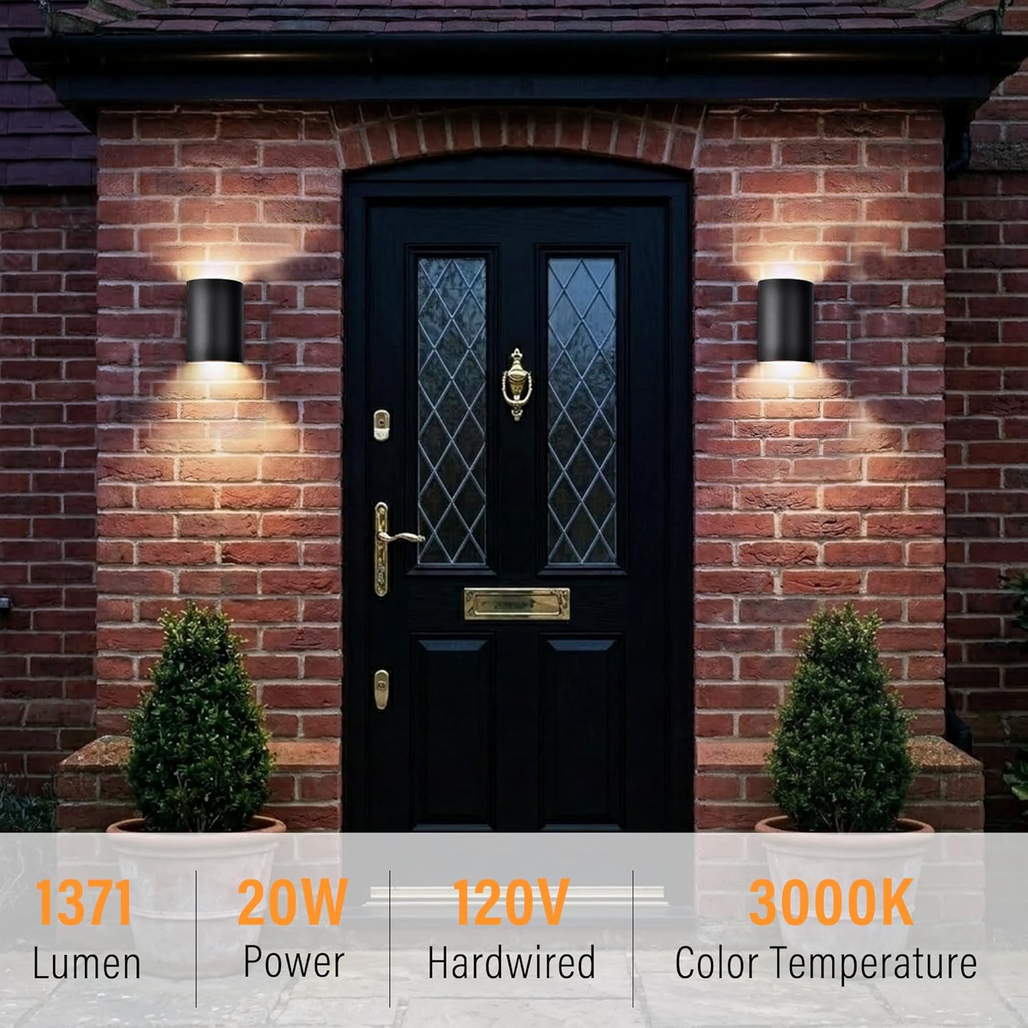 Alighting Modern LED Outdoor Wall Sconce Up Down Lights, 1371LM 3000K Waterproof Black Exterior Light Fixture for House, Sand Textured Iron Hardwired Outdoor Wall Mount for Garage, Front Door, Patio