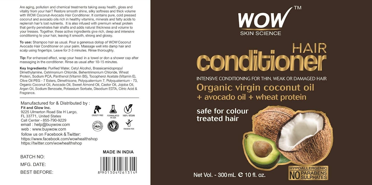 Wow Apple Cider Vinegar Shampoo 6.8 fl oz + Wow Hair Conditioner 3.38 fl oz Sulphate & Parabeen Free Product Name