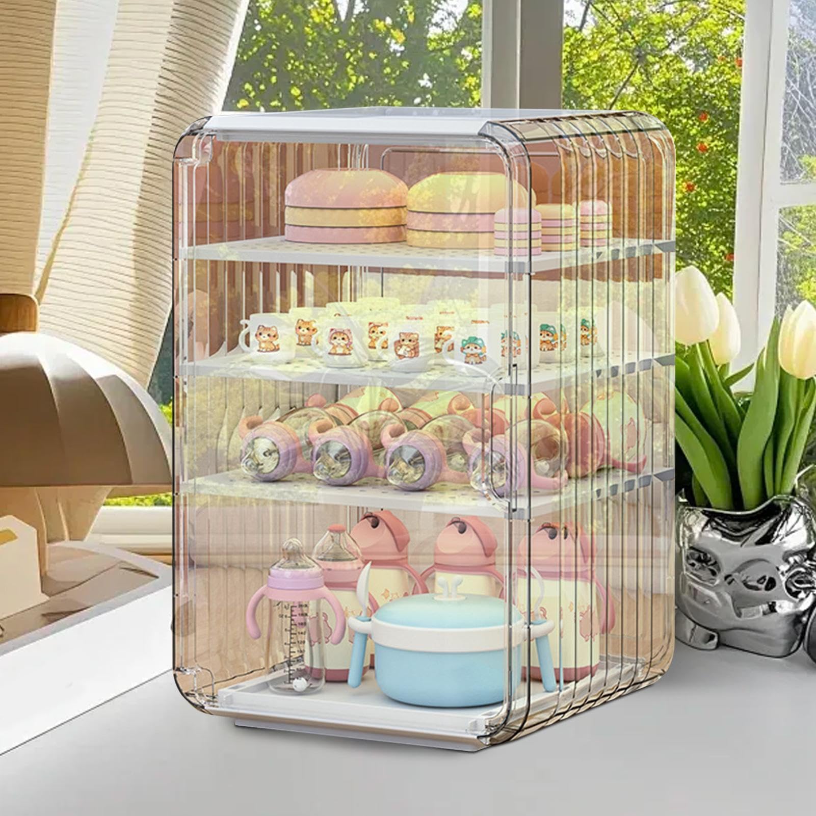 Generisch Organisateur de bouteilles pour bébé, porte-couverts pour, design transparent résistant à la poussière, rangement peu encombrant, pour cuisine, salle de bain, table, chambre à