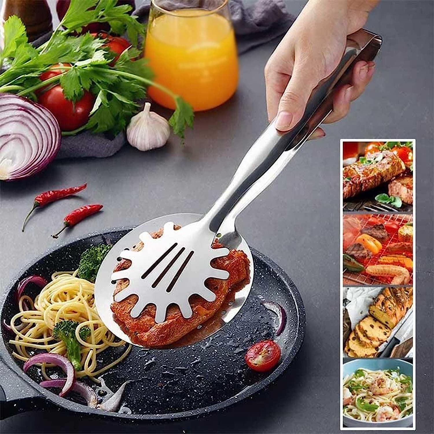 Pince de cuisine, pince de cuisine, pince de cuisine en acier inoxydable, pince multifonctionnelle for aliments, poisson frit, steak, barbecue