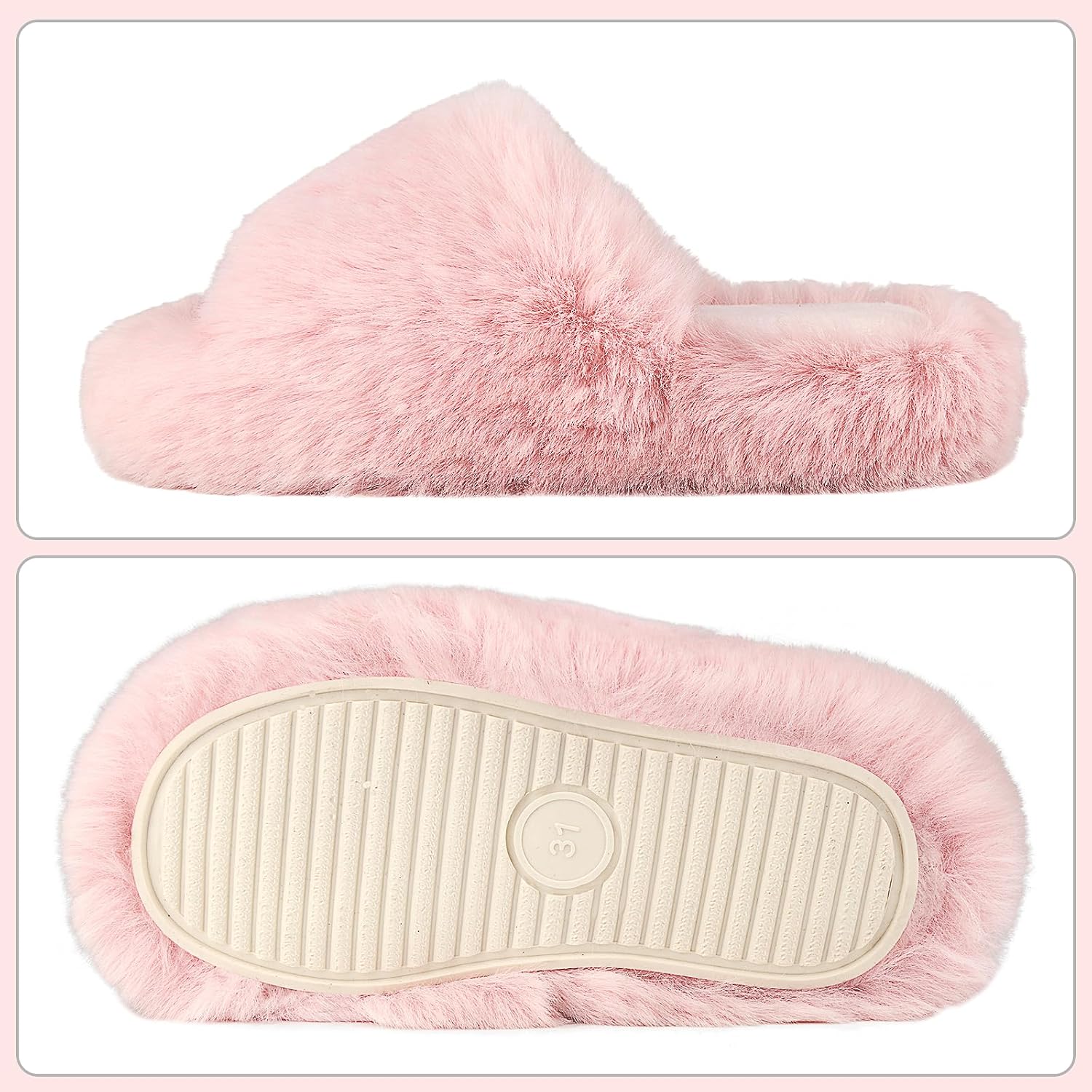 Girls Fuzzy Memory Foam Slippers Comfy丨Kids Fluffy Plush Open Toe House Slippers丨Slip On Furry Home Slides丨Indoor Outdoor Fur Flip Flop