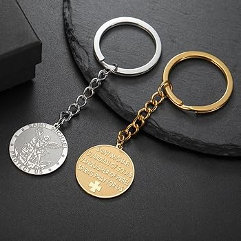 TEAMER Portachiavi San Michele In Acciaio Inox Portachiavi Religioso San Michele Il Grande Protettore Arcangelo Amuleto Portachiavi, Argento, 25*27mm - Foto 10