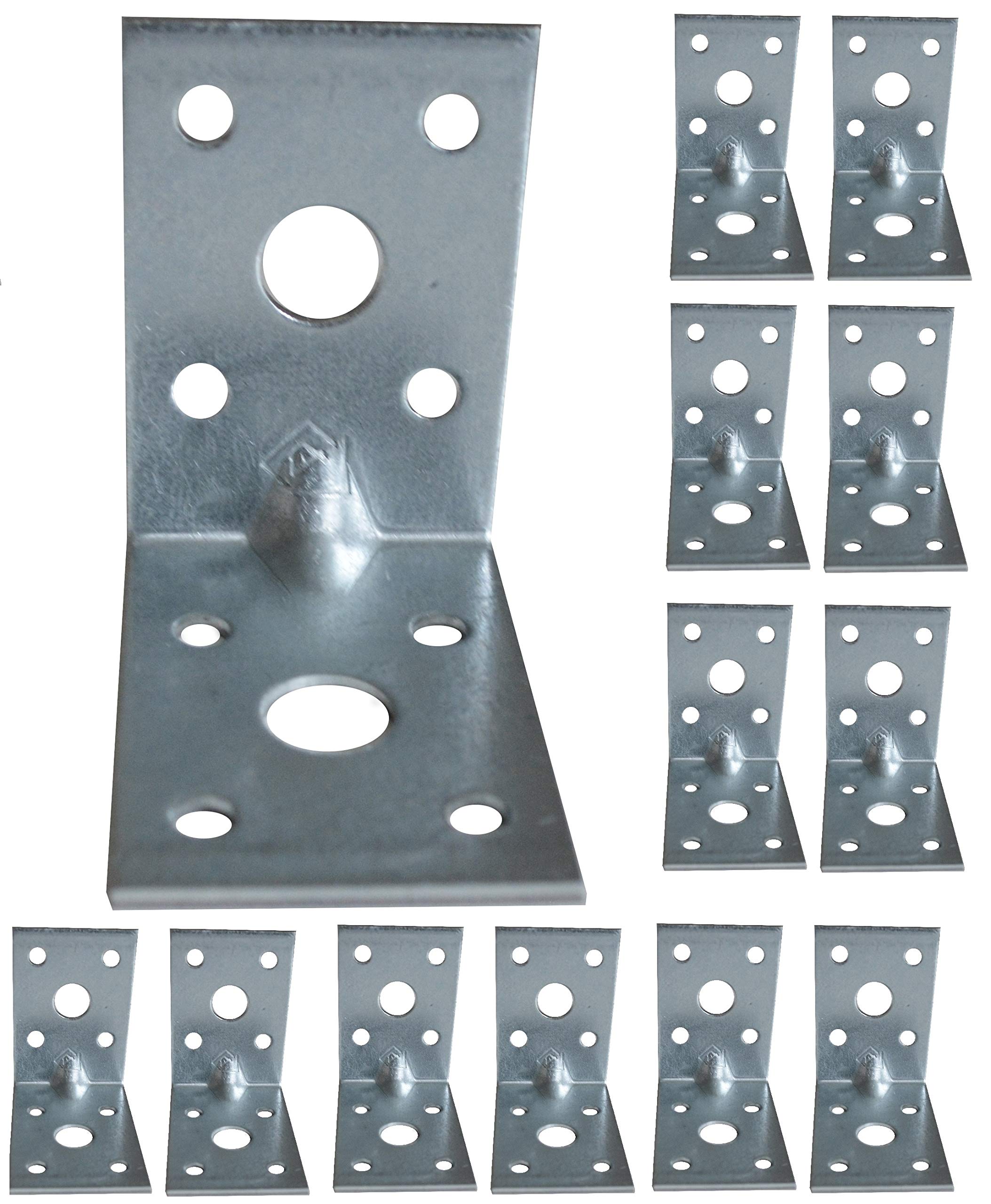 LLB Corner Braces Brackets Plates, Heavy Duty Wooden Angle, Metal Steel Sheet Galvanised 1.97"x 1.97"x 1.38"x 0.08"(50 x 50 x 35mm x2mm) Pack of 12pcs