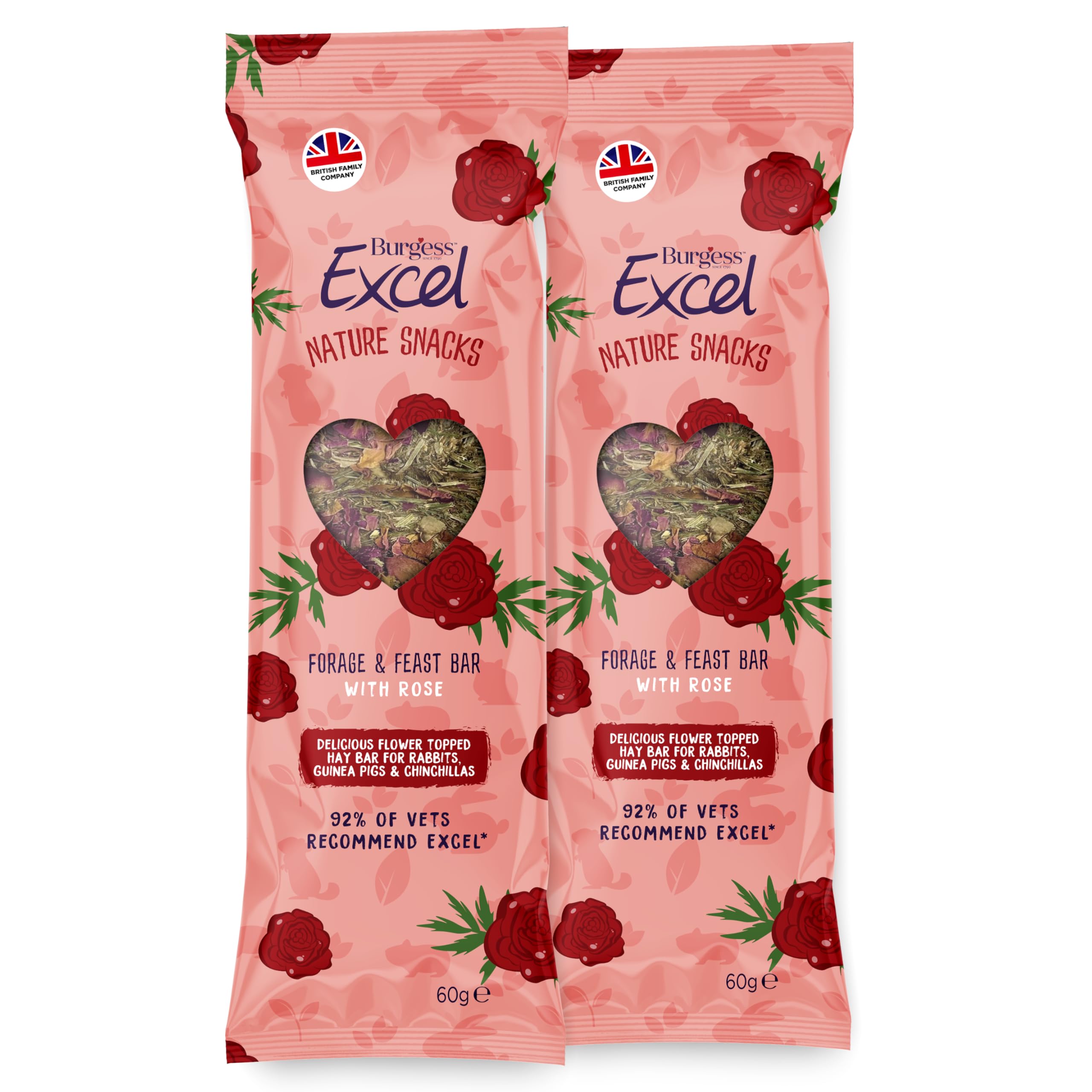 Burgess Excel Forage & Feast Hay Bar with Rose, 120g – Hay Bar Treat for Rabbits & Guinea Pigs – Natural Snack Topped with Rose (Pack of 2)