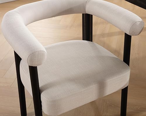 Miniatura 6 de VESCASA Sillas de comedor tapizadas con patas de madera negra, sillas de comedor modernas de lino de mediados de siglo con respaldo abierto