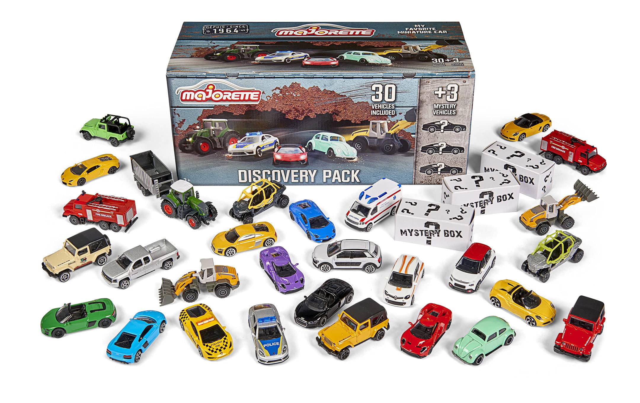 Majorette 212058596 30+3 Set Contains 20 Toy, 10 Premium Cars, 3 Special Vehicles, VW Beetle, Lambor