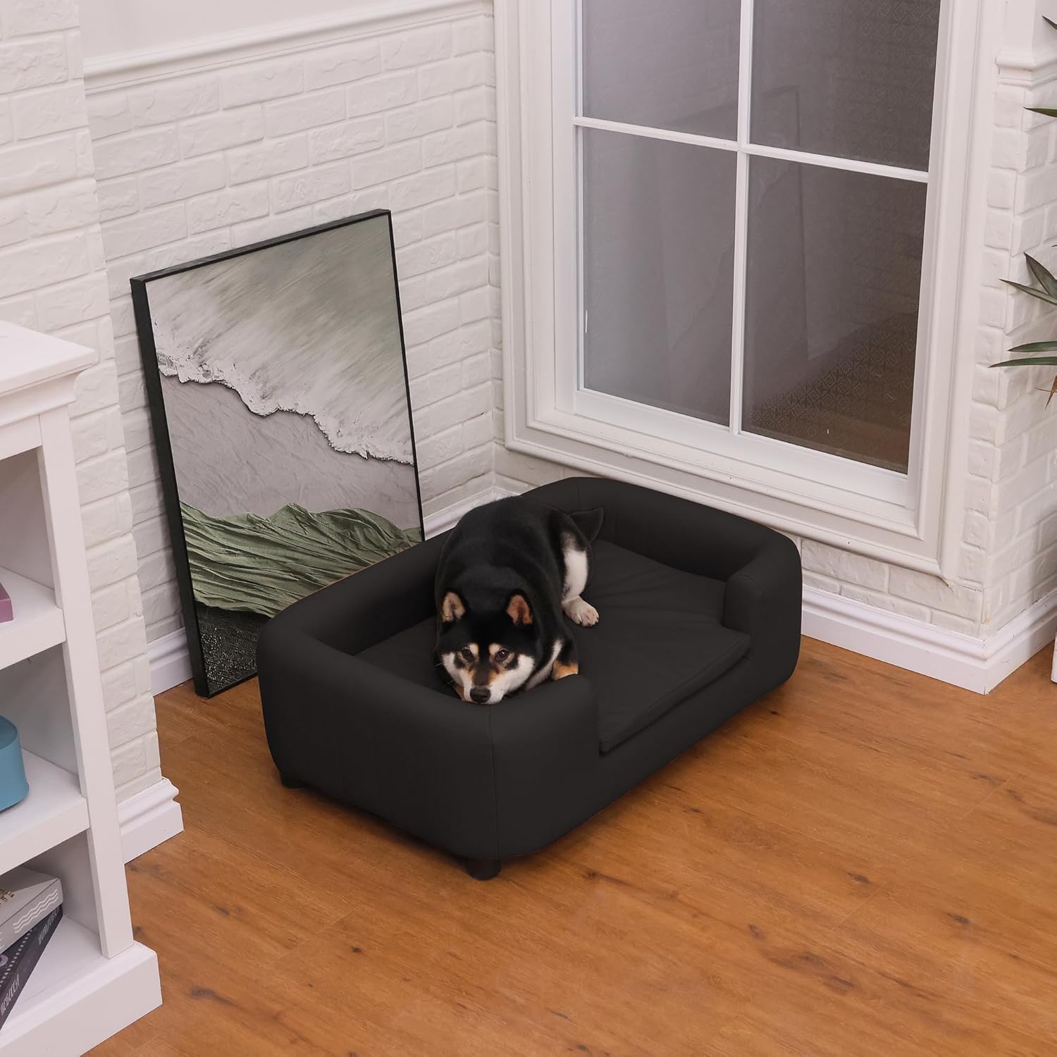 37-Inch Modern Pet Sofa with PU Scratch-Resistant Fabric and Adjustable Legs, Elevated Dog Couch for Small and Medium Dogs, Comfortable Dog Sofa Bed