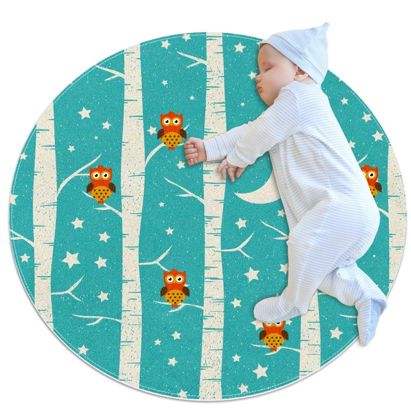 Tapis de salle de bain hibou rond 1m antidérapant pour chambre d'enfant