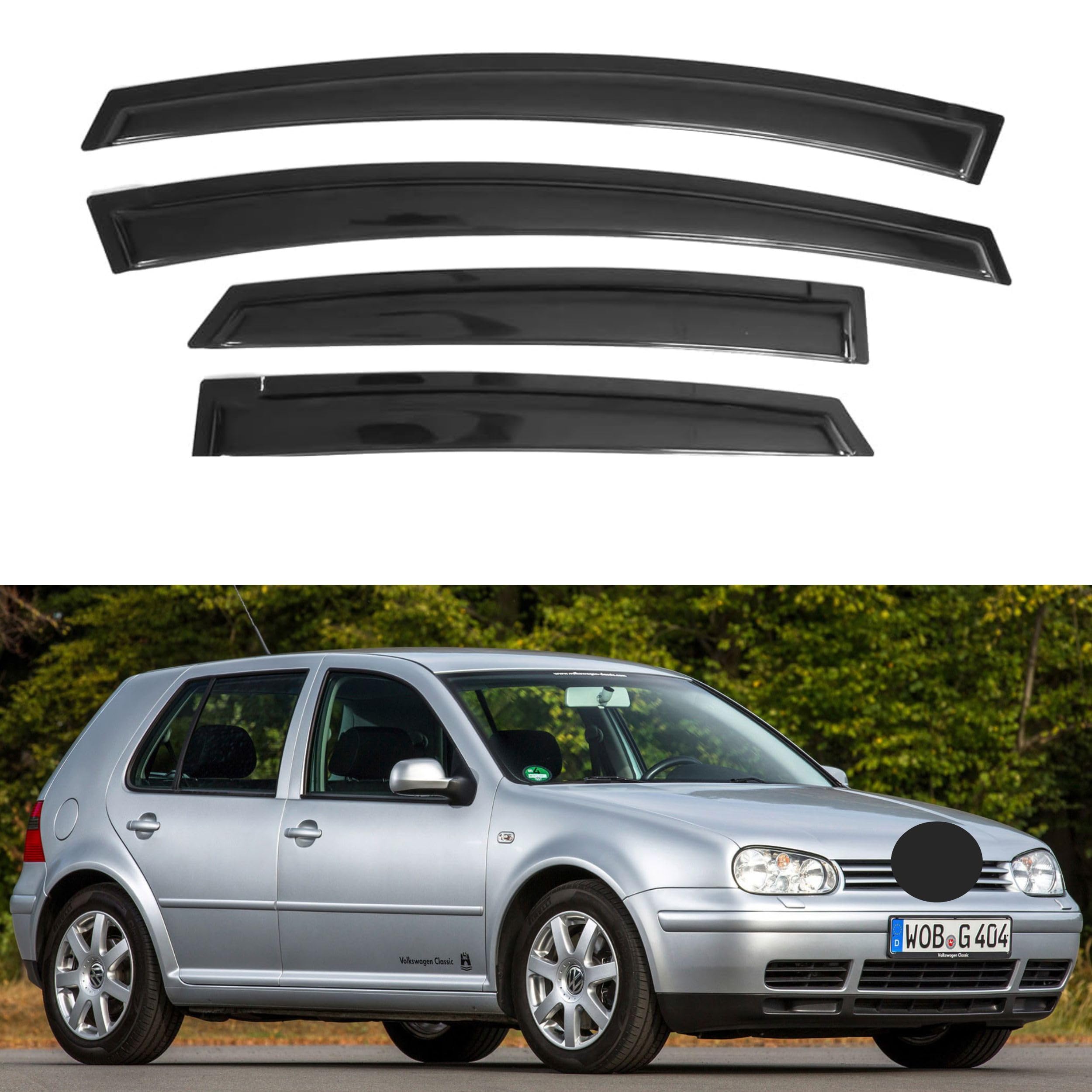 IG Window Visor for Volkswagen (VW) Golf MK4 Hatchback 1997-2003, Rain Guard Tape-On Wind Side Vent Window Deflector Mugen Style, 1997 1998 1999 2000 2001 2002 2003 (5-Door Only)