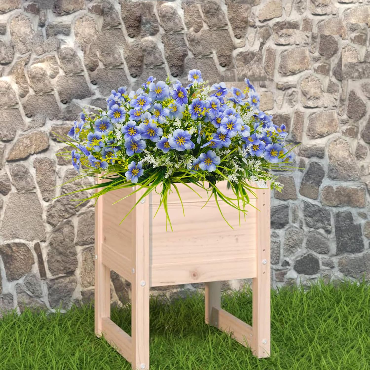 36pcs Faux Plants Outdoor, Uv Resistant Artificial Plants Outdoor Fake Flowers Plants Plastic Greenery Shrubs for Outside Window Box Garden Patio Porch Home Decor (Mixed Blue)