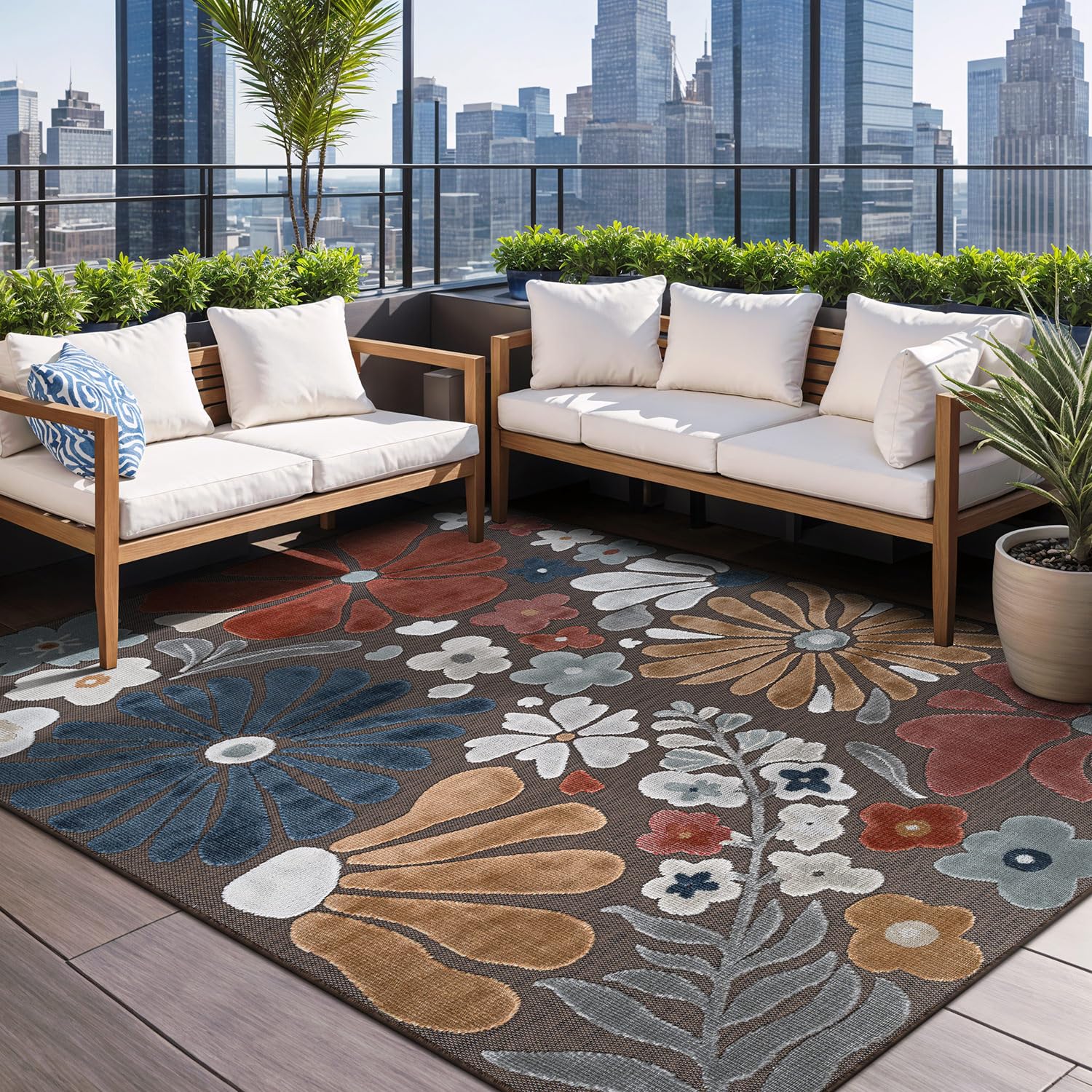 Photo 1 of Beverly Rug Outdoor Area Rug, 9' x 12', Floral/Terracotta