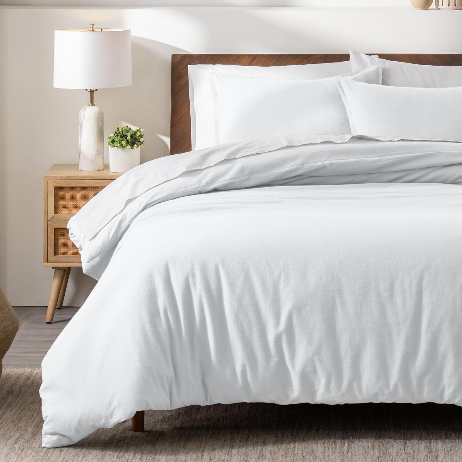 bare home flannel duvet cover set - queen - 100% cotton, velvety soft heavyweight premium flannel, double brushed - includes sham pillow covers (queen, white) queen 01 - white (no comforter)