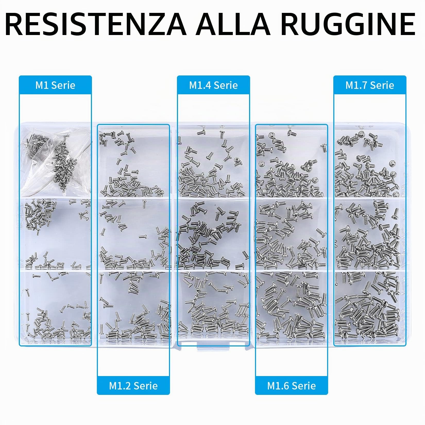 Micro Set Viti Autoavvolgente M1 M1.2 M1.4 M1.6 M1.7 800 Pezzi Kit Riparazione Occhiali Orologi Laptop