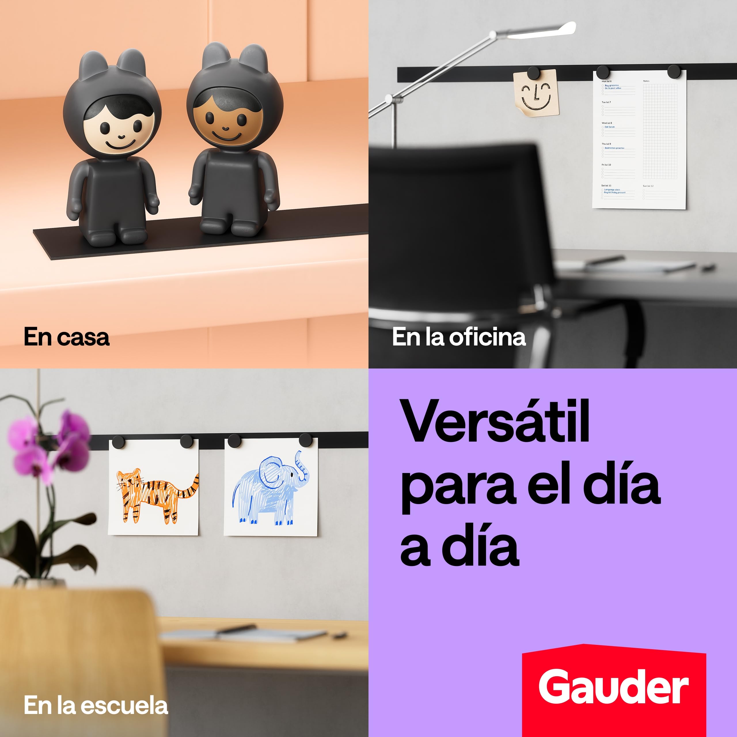 GAUDER Cinta metálica autoadhesiva - Banda magnética para imanes y Figuras Tonie® & estanterías - Cinta ferrosa & banda de hierro para manualidades y organización (1 m x 35 mm - negro)
