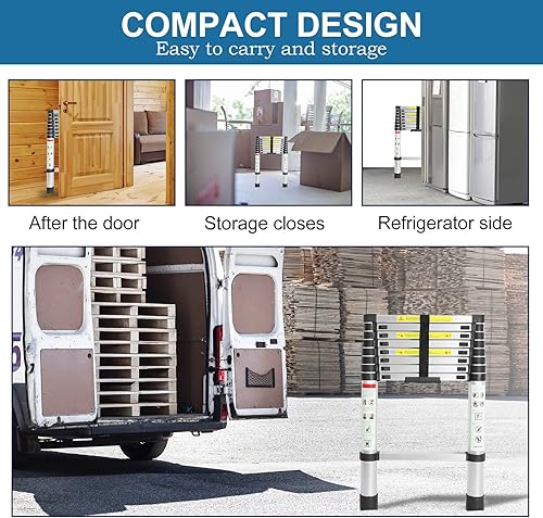 Miniatura 6 de Escalera telescópica de 165 pies diseño compacto escalera plegable multiusos escalera de extensión escalera de aleación de aluminio con marco en A