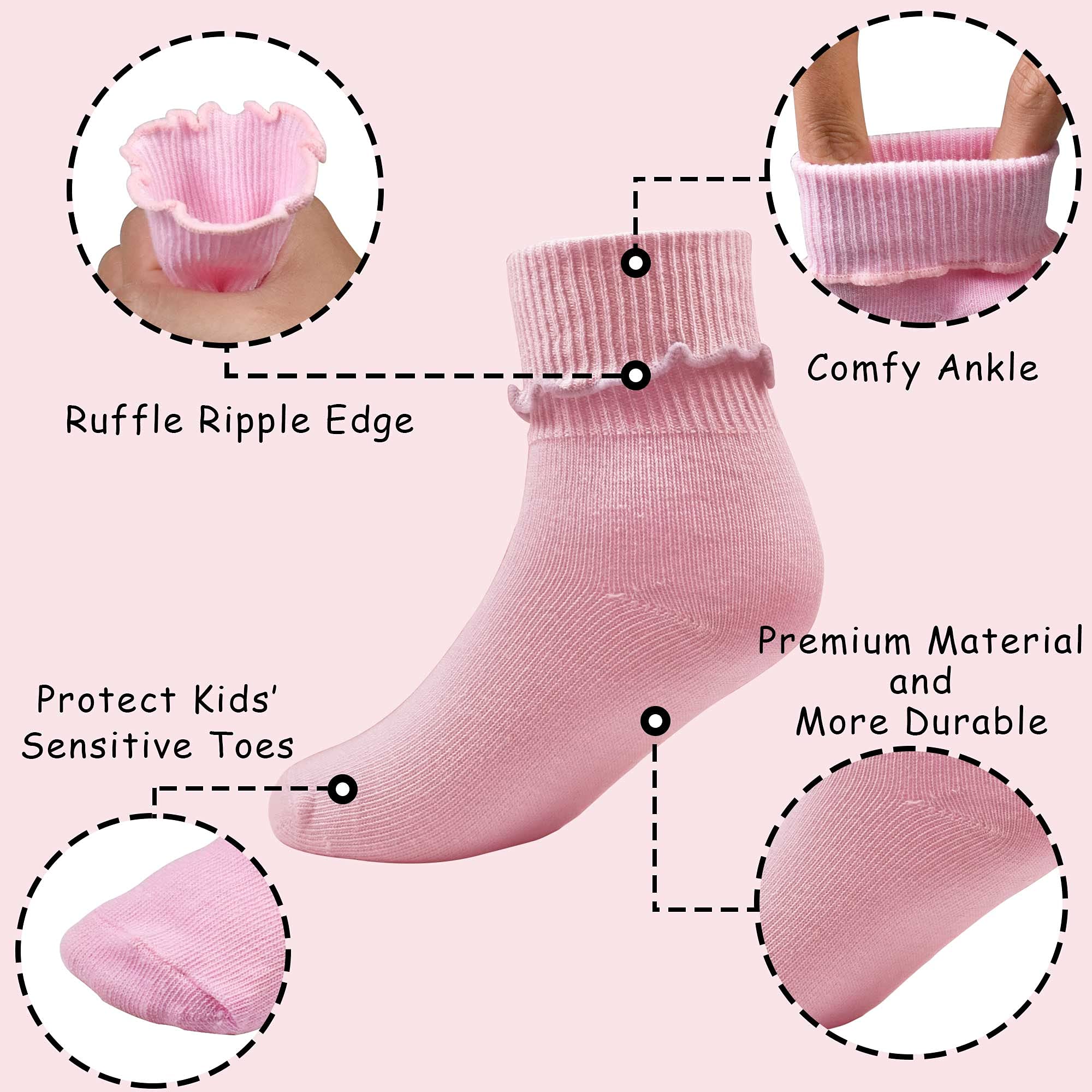 TRAMLE Baby Girls Socks 12 Pack Ruffle Ripple Edge Turn Cuff Ankle Socks Toddlers Infants (0-6 Age)