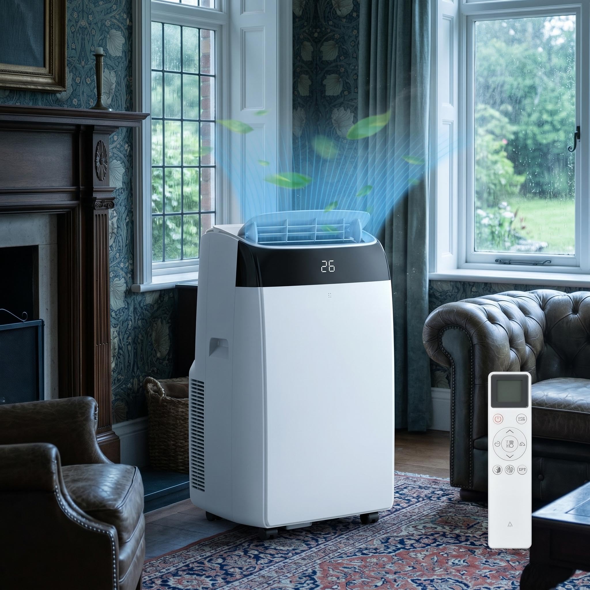 Djioyer White 12000 Btu Portable Air Conditioner, 4-In-1 Ac, Cooling, Dehumidifier & Fan With Follow Me Mode, 80 Pints/Day, Ultra-Quiet ≤51Db Sleep Mode, 24H Timer, Remote, Cools Up To 550 Sq.ft., For Home & Office