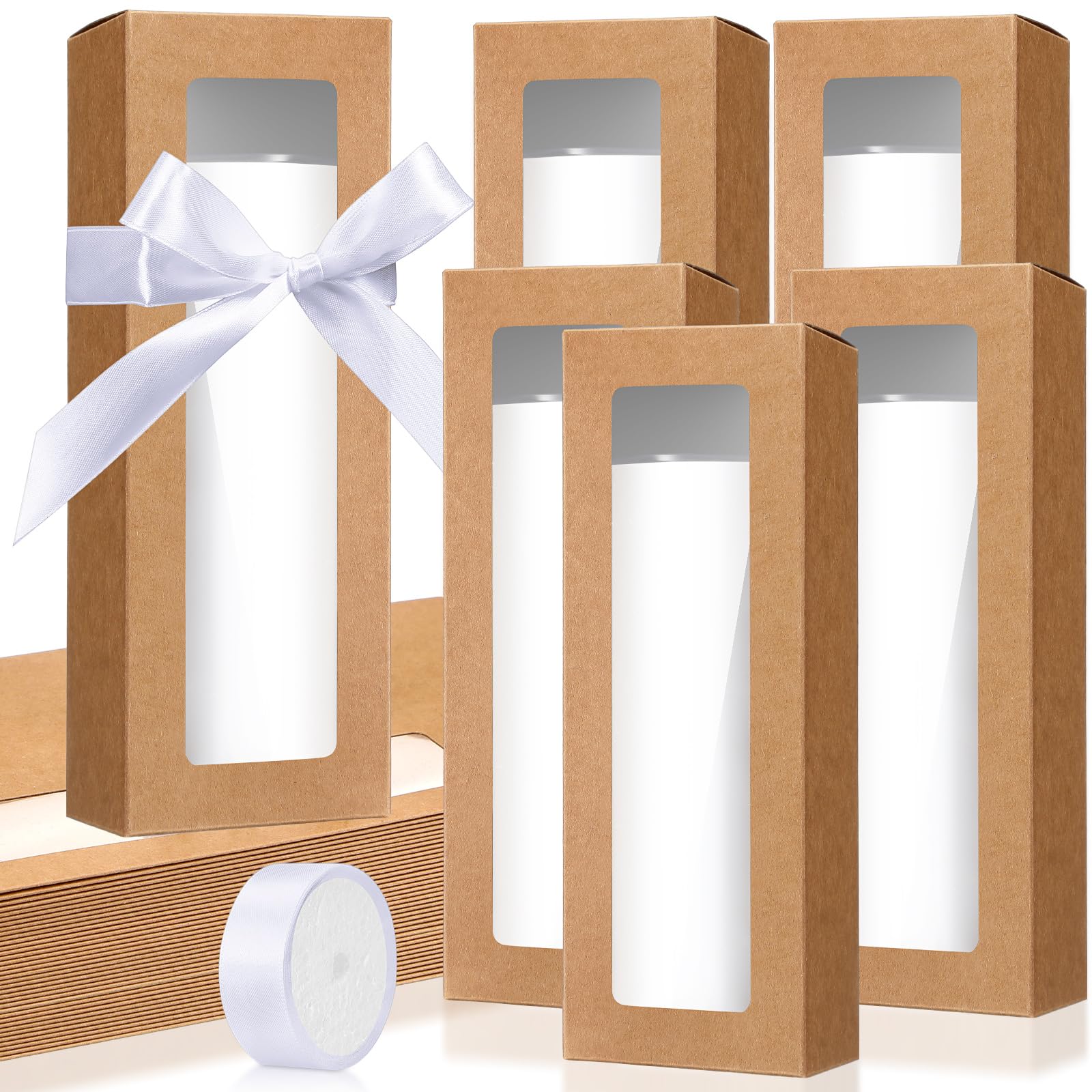 Honoson 24 Pcs Tumbler Gift Box with Ribbon for Sublimation Glass Exhibition Boxes Transparent for 12oz 16oz 20oz Drinking Cup Glasses Jars Mug Can