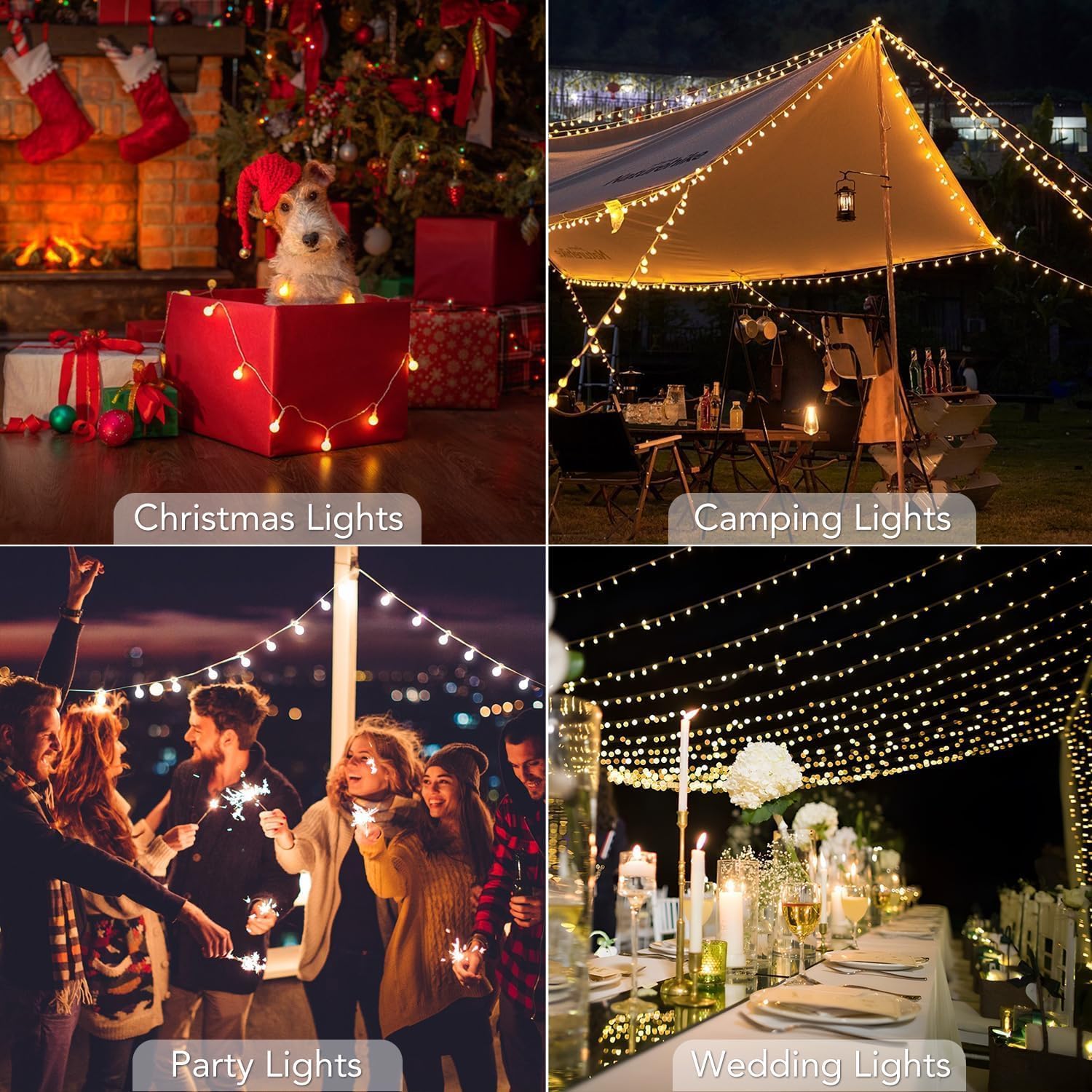 20 Ft Globe String Lights with 40 LED Bulbs, USB Plug, Warm White 3500–4000K | IP44 Waterproof Indoor/Outdoor String Lights for Patio, Bedroom, Dorm & Holiday Décor | Easy to Hang & Timer-Compatible