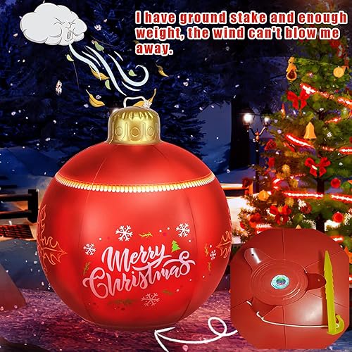 Miniatura 5 de Bola de Navidad inflable de cloruro de polivinilo con luz LED, decoración de Navidad al aire libre de 24 pulgadas, bola inflable decorada de PVC con