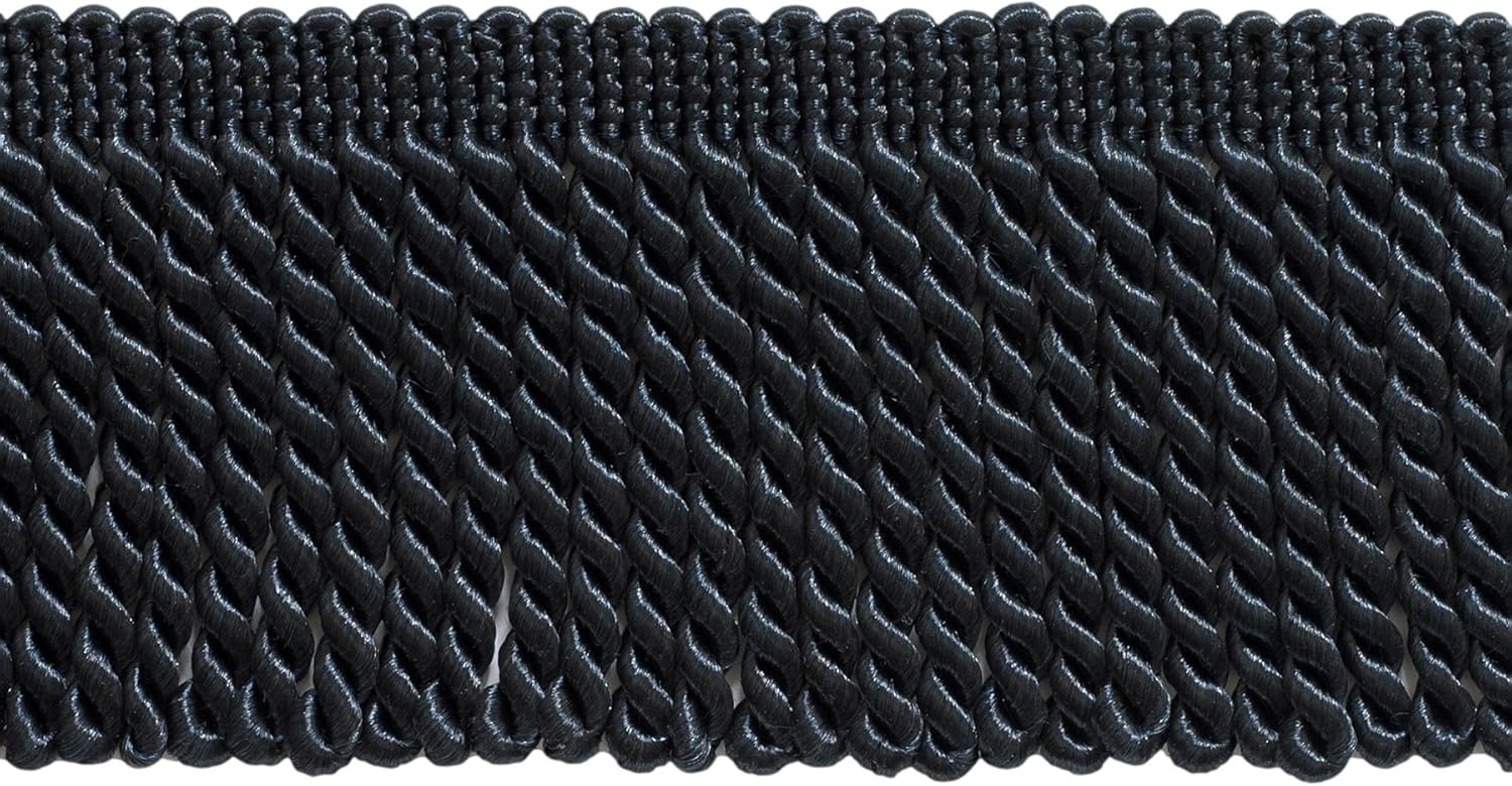 DÉCOPRO 3" (7.5cm) Long Basic Trim Solid Collection SatinyBullion Fringe Trim (Style# BFS3) Dark Navy Blue #J3 (Dark Blue) 27 Yard Package (82 ft/25m)