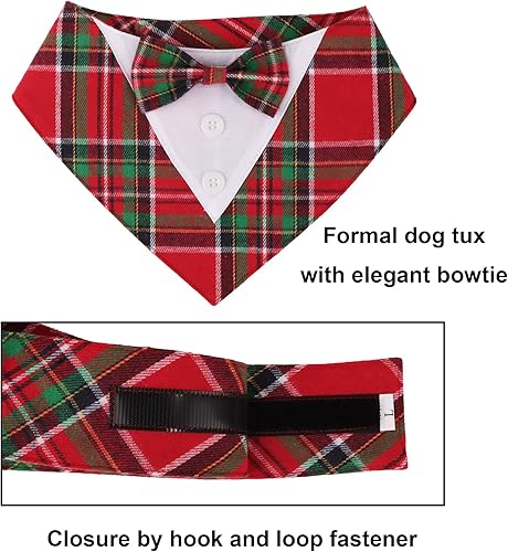 Miniatura 9 de ADOGGYGO Bandana de esmoquin de Navidad para perro, esmoquin rojo a cuadros para mascotas con corbatín, disfraz formal de Navidad ajustable para