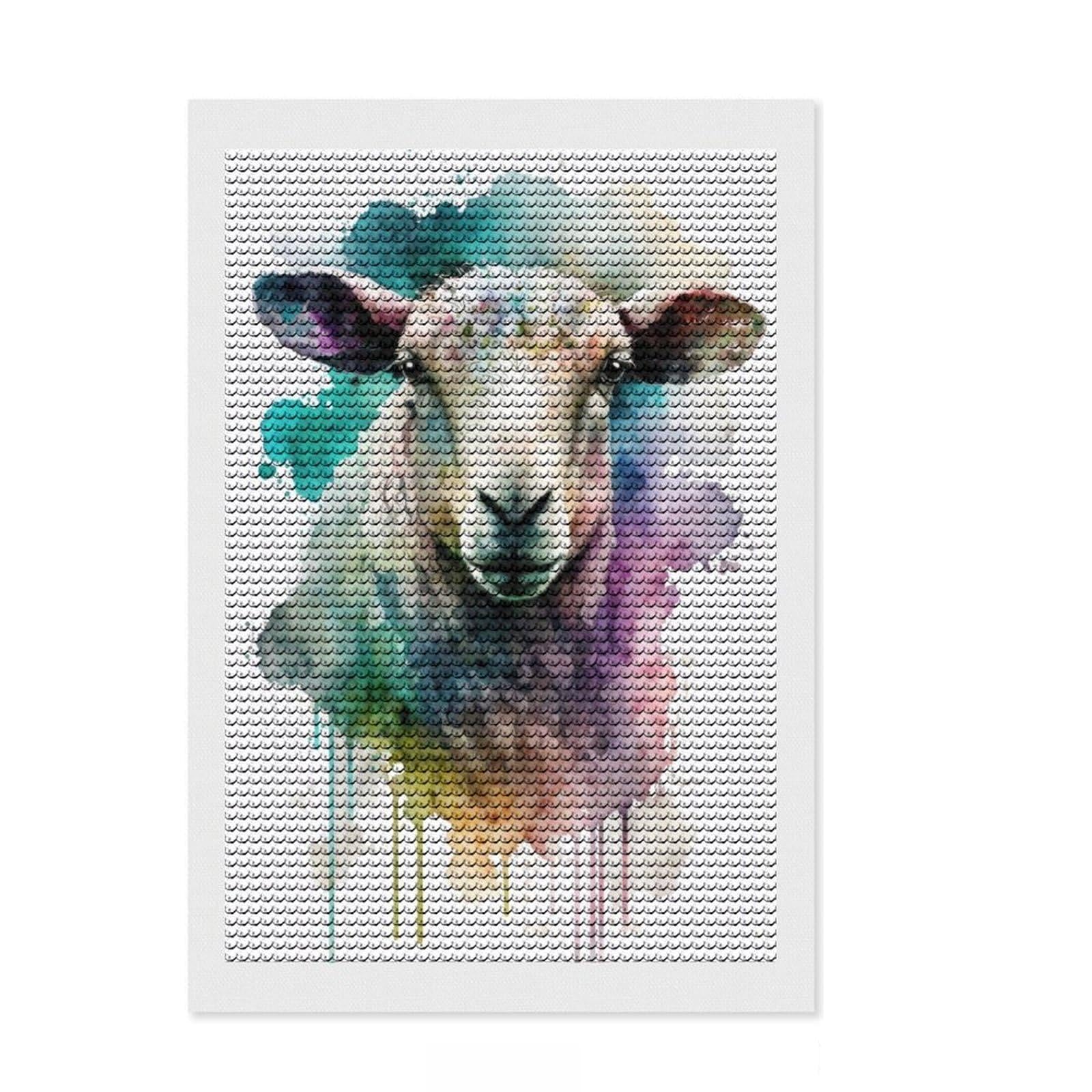 Junmoney Watercolor Sheep Portrait Diamond Painting Set 8"x12", Fun Craft Experience, Complete Accessories, Office Decor, Gift Idea, with Tool Kit