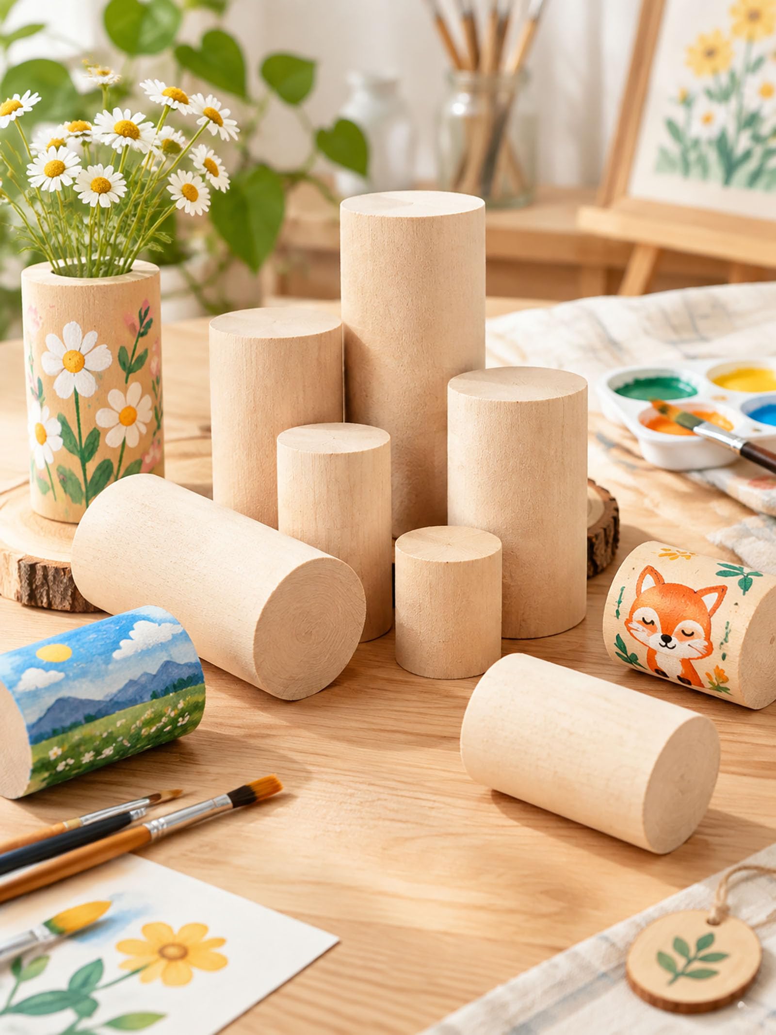 Dxcaicc Cilindros de Madera Maciza (Paquete de 5), Adecuados para Manualidades,Diameter 4*Height 8 cm（5PCS