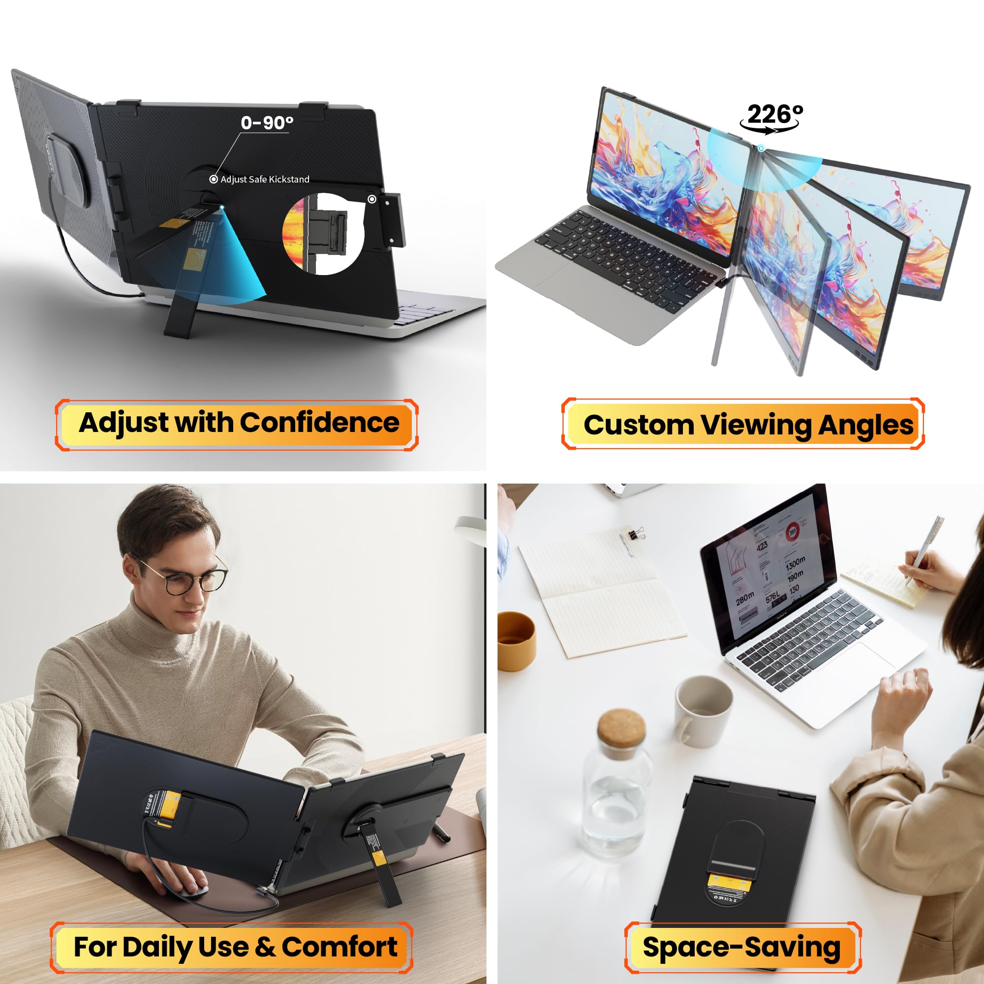 Laptop Screen Extender 0.27" Ultra-Thin, 14" FHD 1080P IPS Lightweight Dual Portable Monitor, USB-C/HDMI Plug & Play for 13-17" Laptops, Travel screen compatible with Windows/Mac/Chrome/Switch/Android — view 6