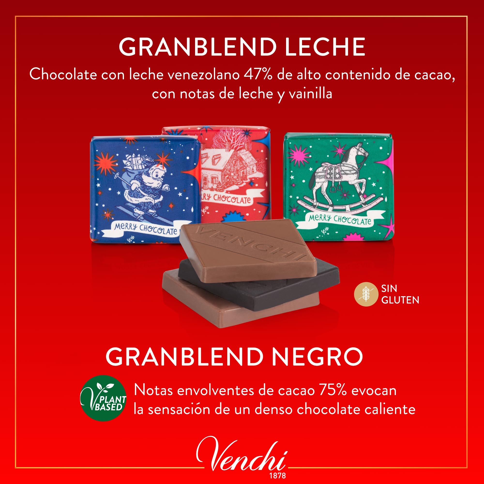 Venchi Calendario de Adviento 181 g 25 Bombones Chocolate con Leche y Negro Navidad
