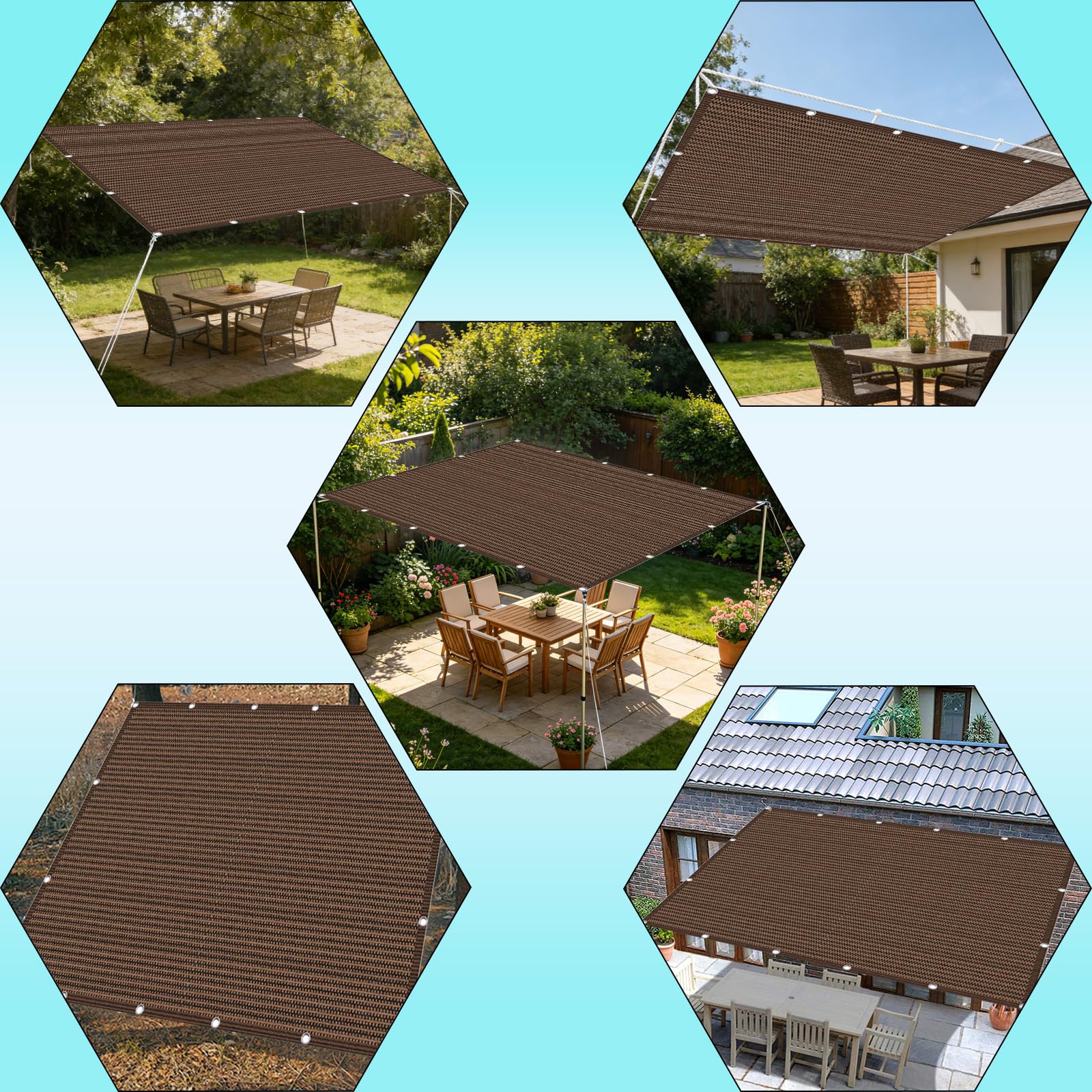 Vela Parasole 1.5 x 3 m in Tessuto Hdpe, Permeabile All'Aria e All'Acqua, Telo Ombreggiante Occhiellato Tenda da Sole Traspirante Rettangolare per Serra Cortile, Marrone