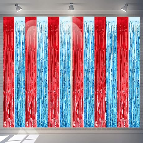 Circus Carnival Red Blue Tinsel Foil Fringe Curtains - Dr Seuss Birthday...