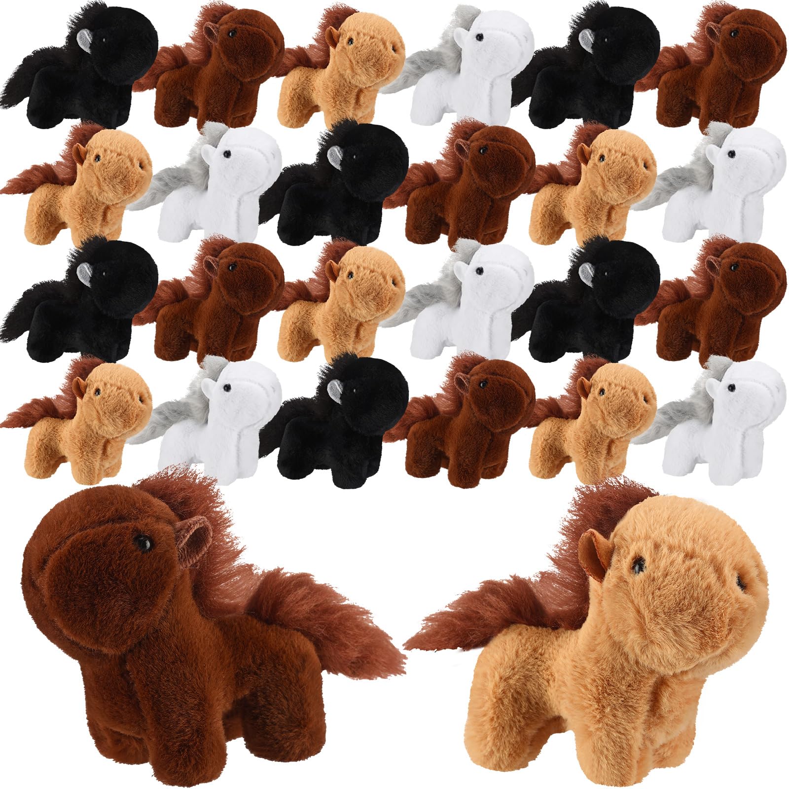 Aoriher 24 Pcs Horse Plush Stuffed Animal Horses Keychain Mini Horse Toys 3.15 Inch Horse Party Favor with Detachable Chain for Farm Themed Birthday Party Favors Supplies (Dark Horse Style)