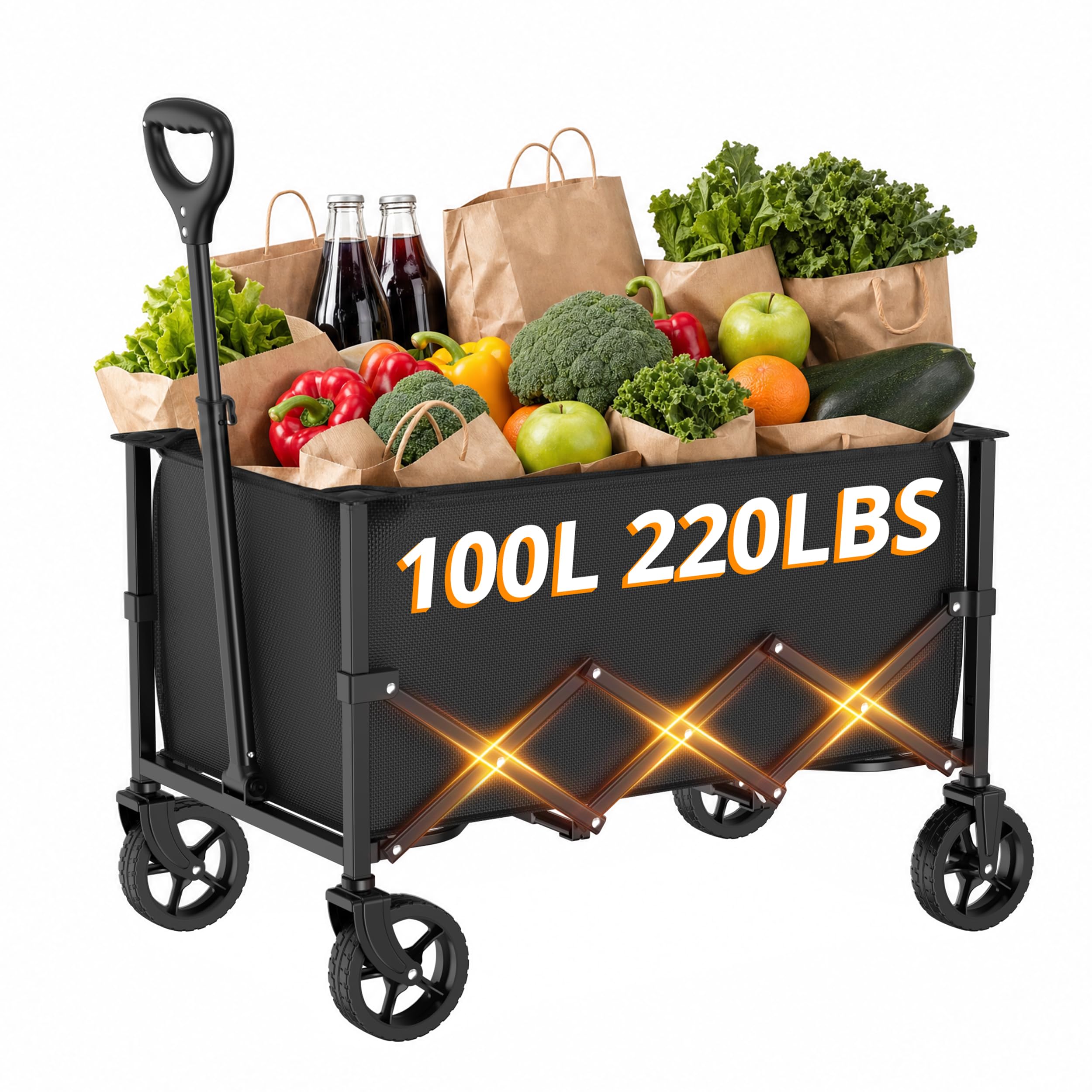 Chariot Utilitaire Pliable avec Roues et poignée télescopique pour Le Jardinage, Le Camping, Le Shopping et Les Sports de Plein air