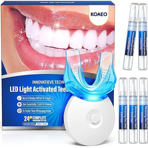 Teeth Whitening Kit with LED Light – 3 Whitening Gel Pens + 2 Desensitizing Pens – 35% Carbamide Peroxide – Whiten Teeth in 7 Days – Safe for Sensitive Teeth & Enamel（Mint Flavor）