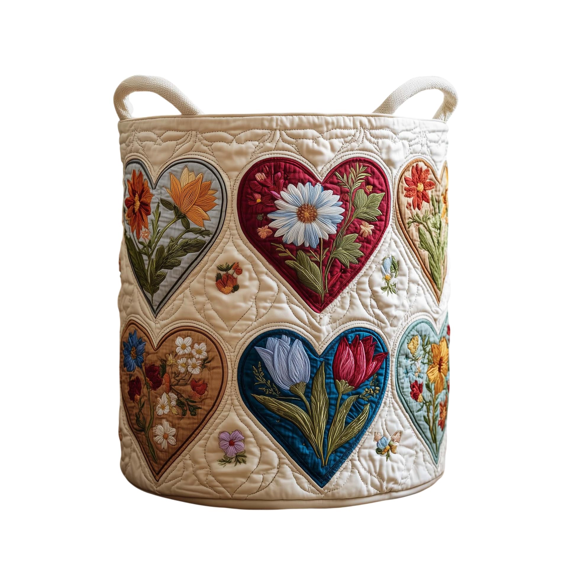 Vintage Heart Floral Quilted Laundry Basket Decorative Storage Bin for Home (20 x 28 inches)