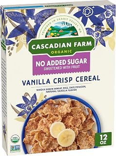 Cascadian Farm Organic No Added Sugar Vanilla Crisp Cereal, 12 oz - Vegan Whole Grain Breakfast with Fruit Sweetness