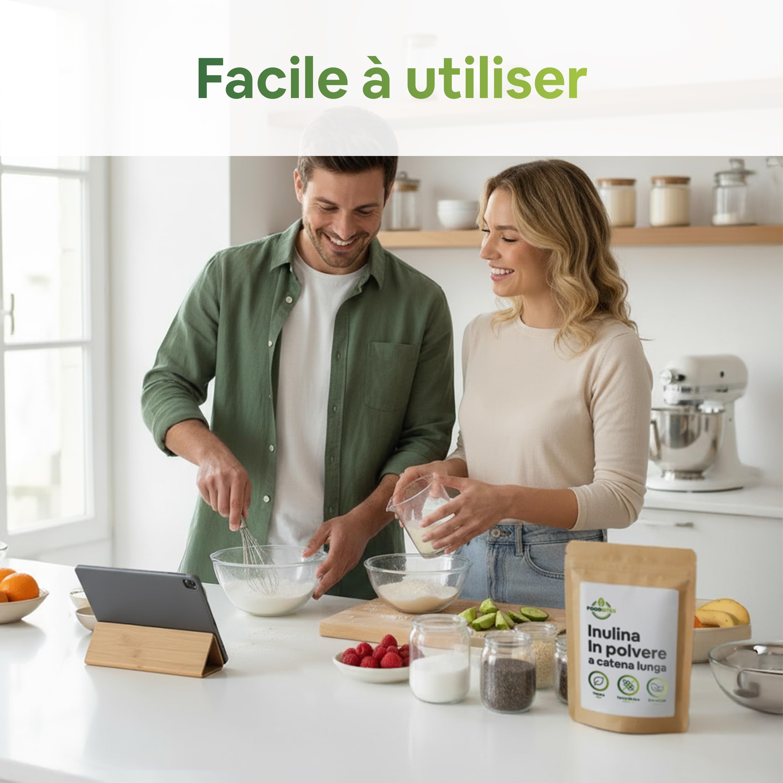 Inuline à Chaîne Longue 1 Kg - Inuline de Chicorée en Poudre 100% Pure - Fibre Prébiotique Végane et Sans Gluten - Fibre Alimentaire