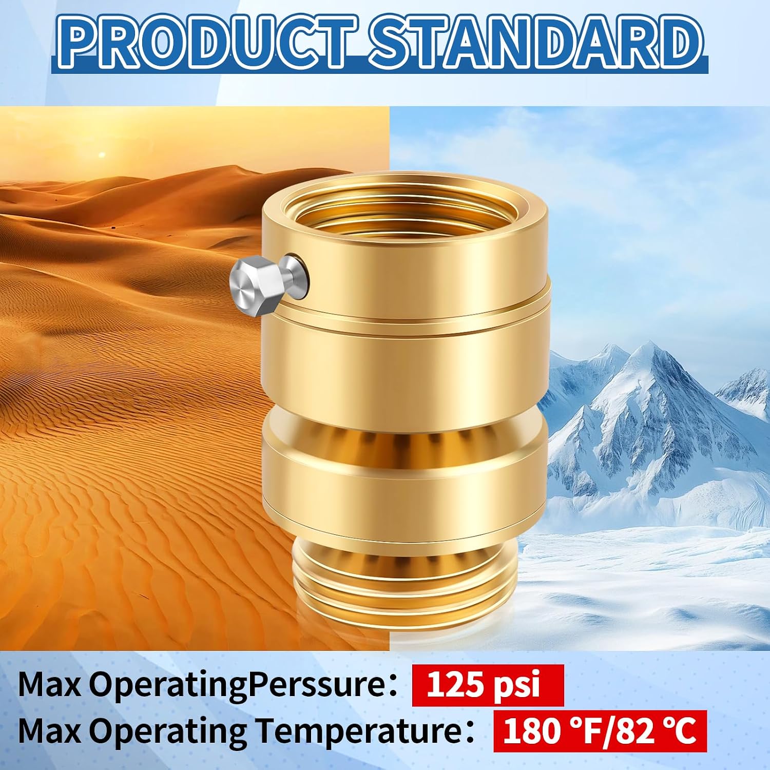No Lead Brass Self-Draining Vacuum Breaker with 3/4'' GHT Feamle to 3/4'' GHT Male Thread Hose Bib Anti Siphon Valve Backflow Preventer Adapter, for Outdoor Garden Faucet Spigot Replacement