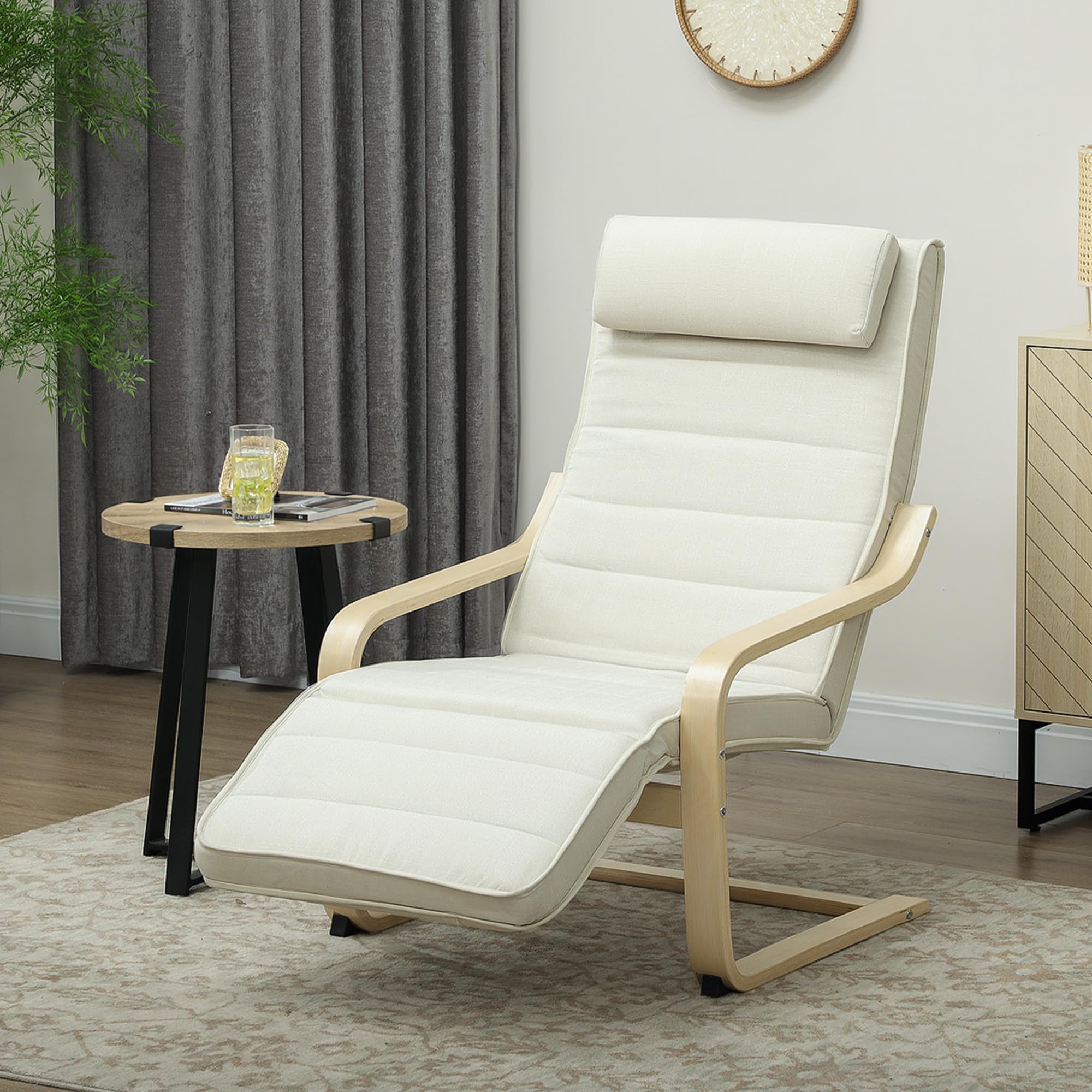 HOMCOM Fauteuil de Salon, Fauteuil Relax massant et Chauffant avec Dossier Haut, Appui-tête, Repose-Pieds réglable, télécommande et Poche latérale, Tissu Aspect Lin, pour Chambre Salon, crème