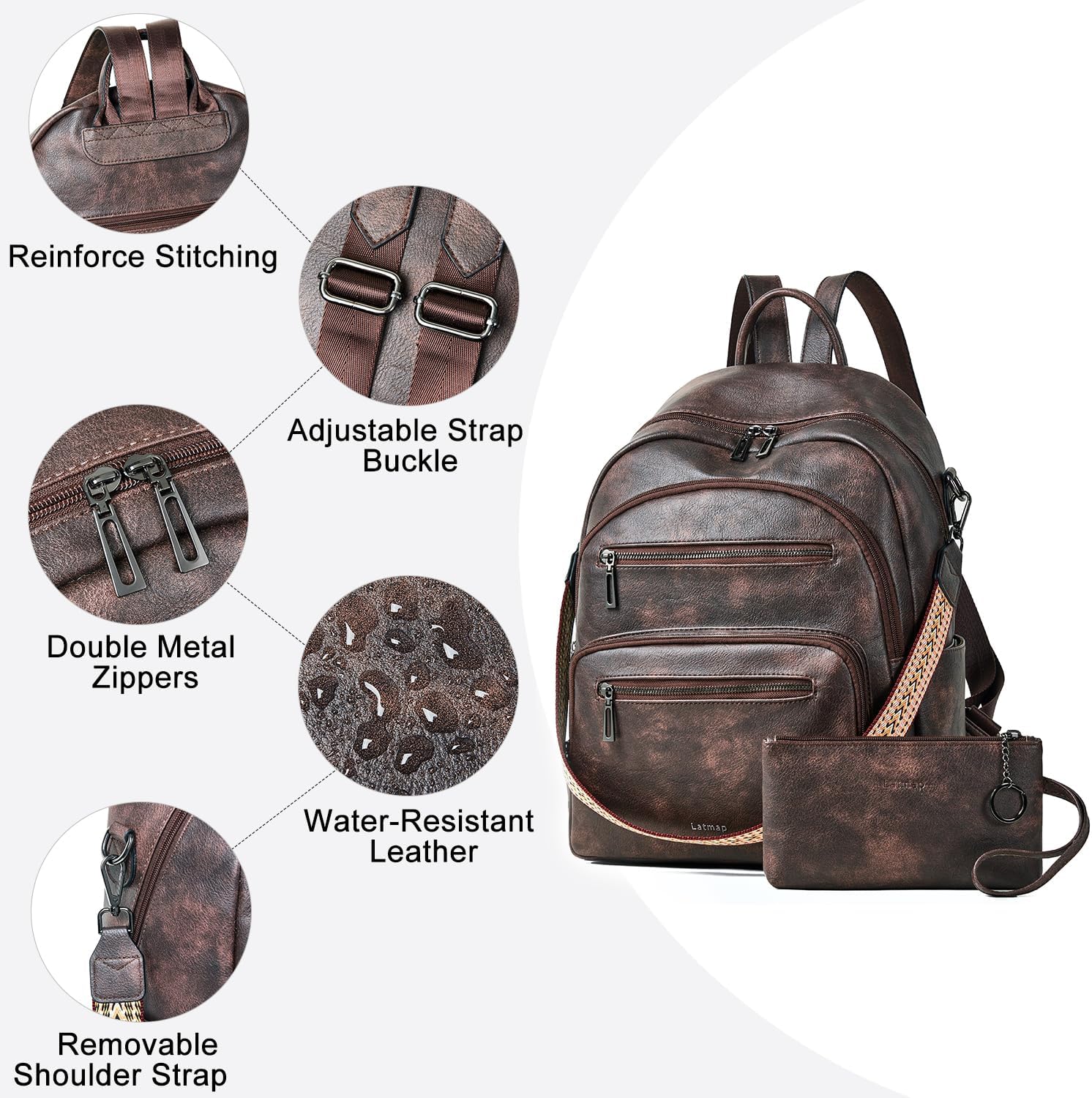 Backpack Purse for Women Laptop Backpack, Leather Travel Backpack Shoulder Bag Teacher College Daypack Work Handbag fits 14" Laptop-Coffee - Image 5