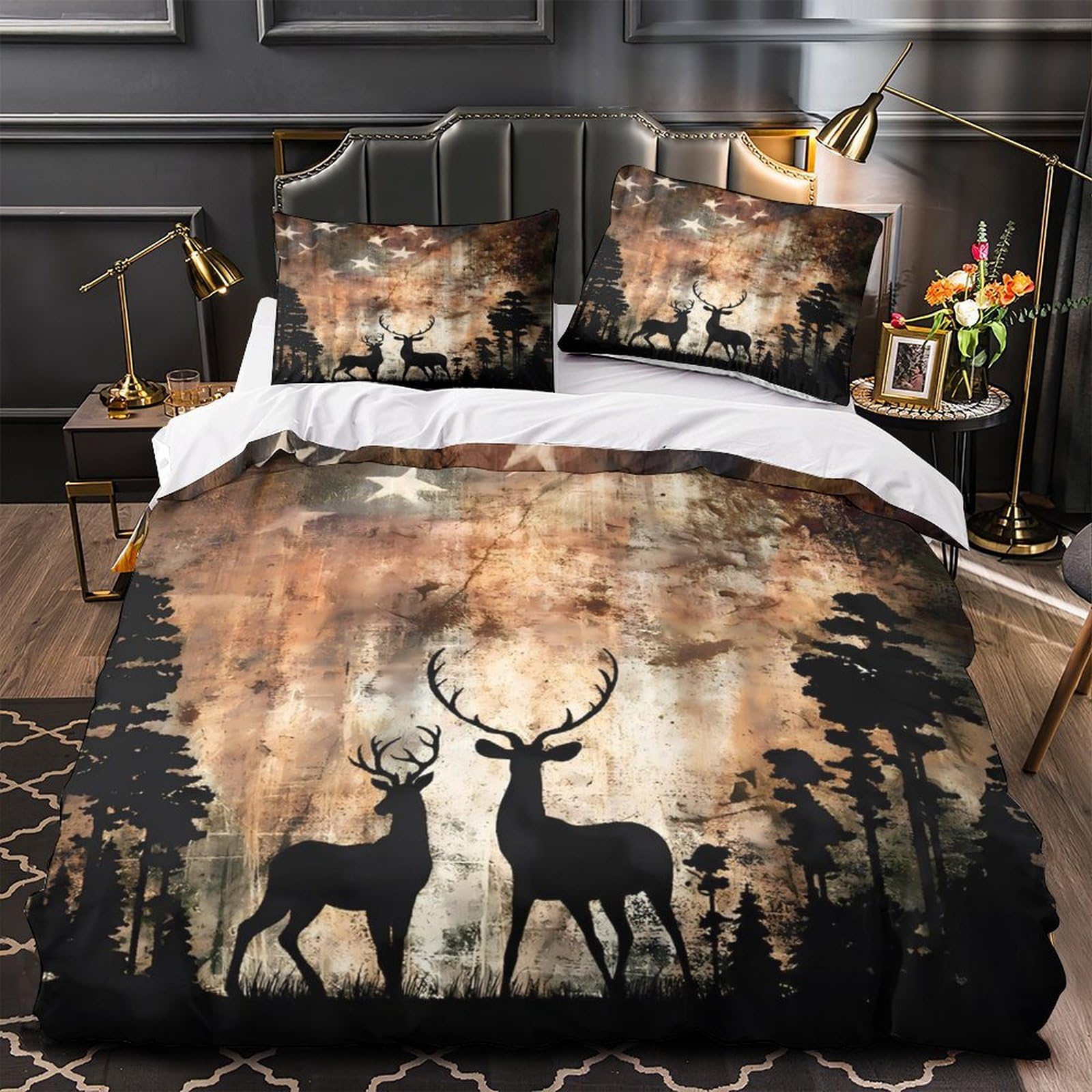 Parure de lit cerfs forêt housse couette 220x240 microfibre fermeture éclair drap lit king