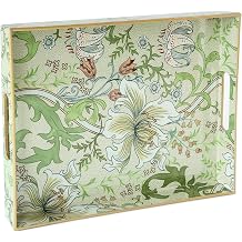 Serving Tray with Handles, Rectangular Plastic Tray with Floral Artwork 15.75"x11.81" Large Decorative Tray Featuring Lily & Tulip Design Home Decor for Kitchen, Coffee Table, Office & Home
