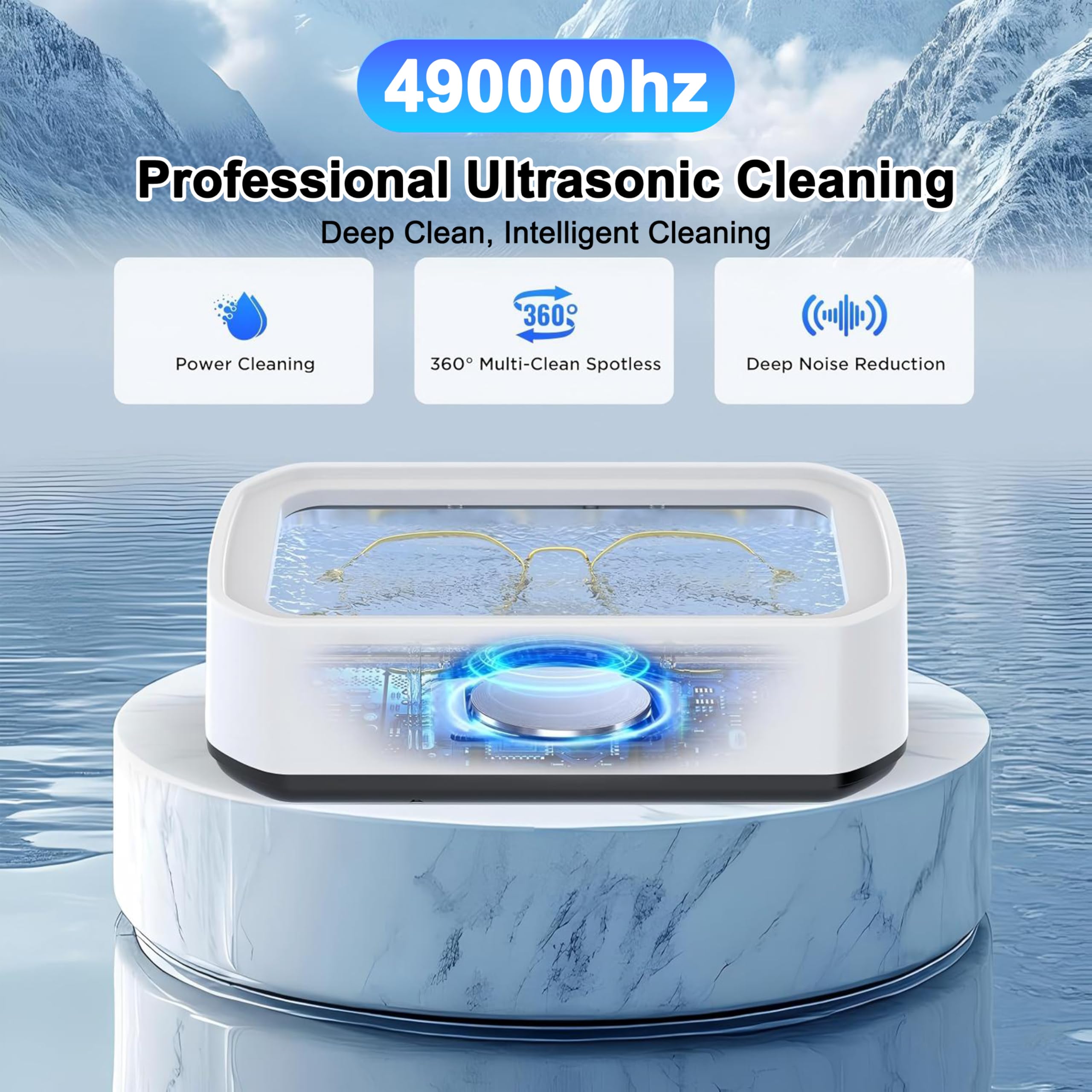 Limpiador ultrasónico de 49 kHz, gran capacidad de 650 ml, temporizador digital LED de 5 niveles, depósito interior de acero inoxidable 304, ideal para gafas, joyas, prótesis dentales, relojes