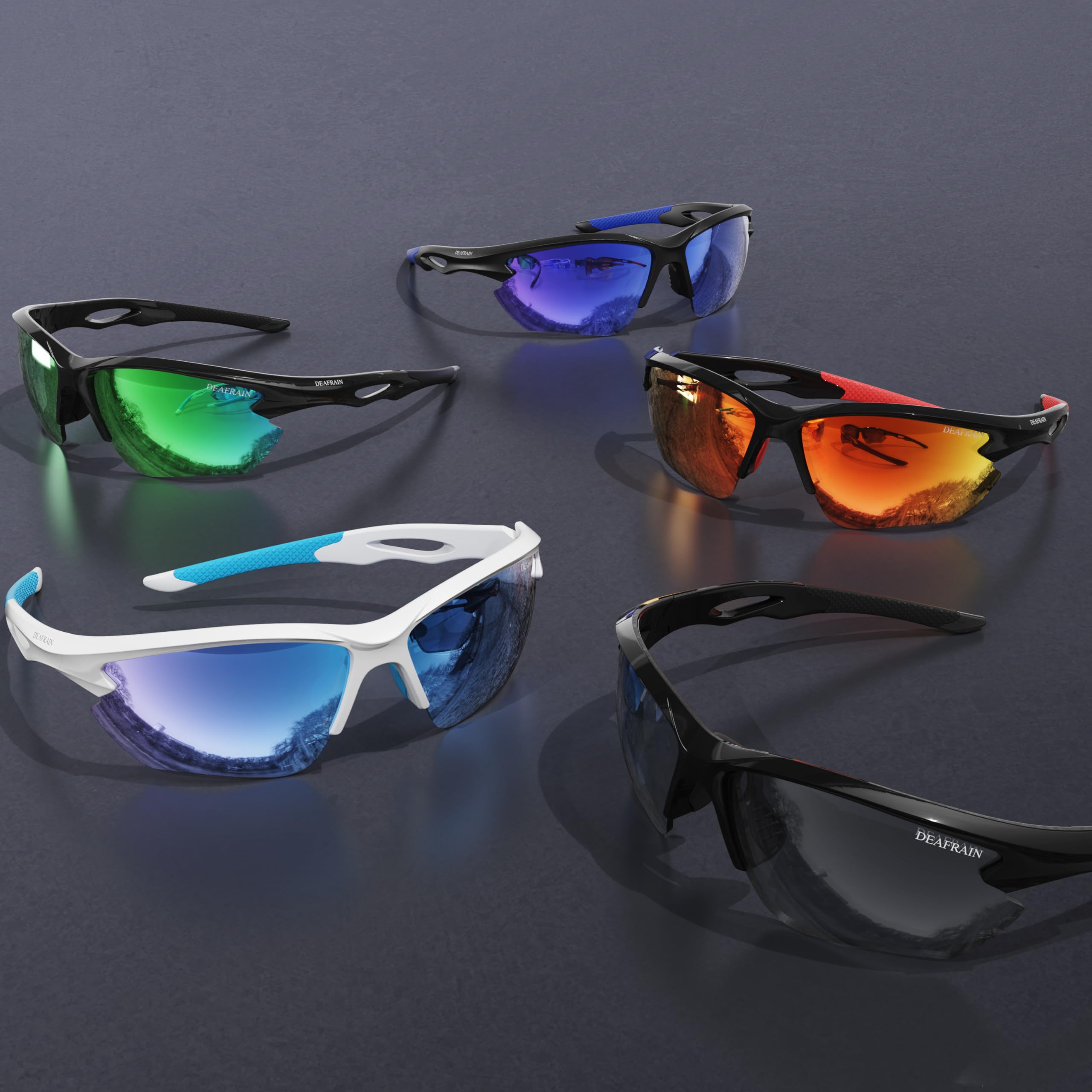 DEAFRAIN Gafas de sol deportivas polarizadas para hombres y mujeres, para ciclismo, correr, pesca, TR90, marco irrompible, protección UV, Z87, Marco negro brillante/lente negra, 52mm