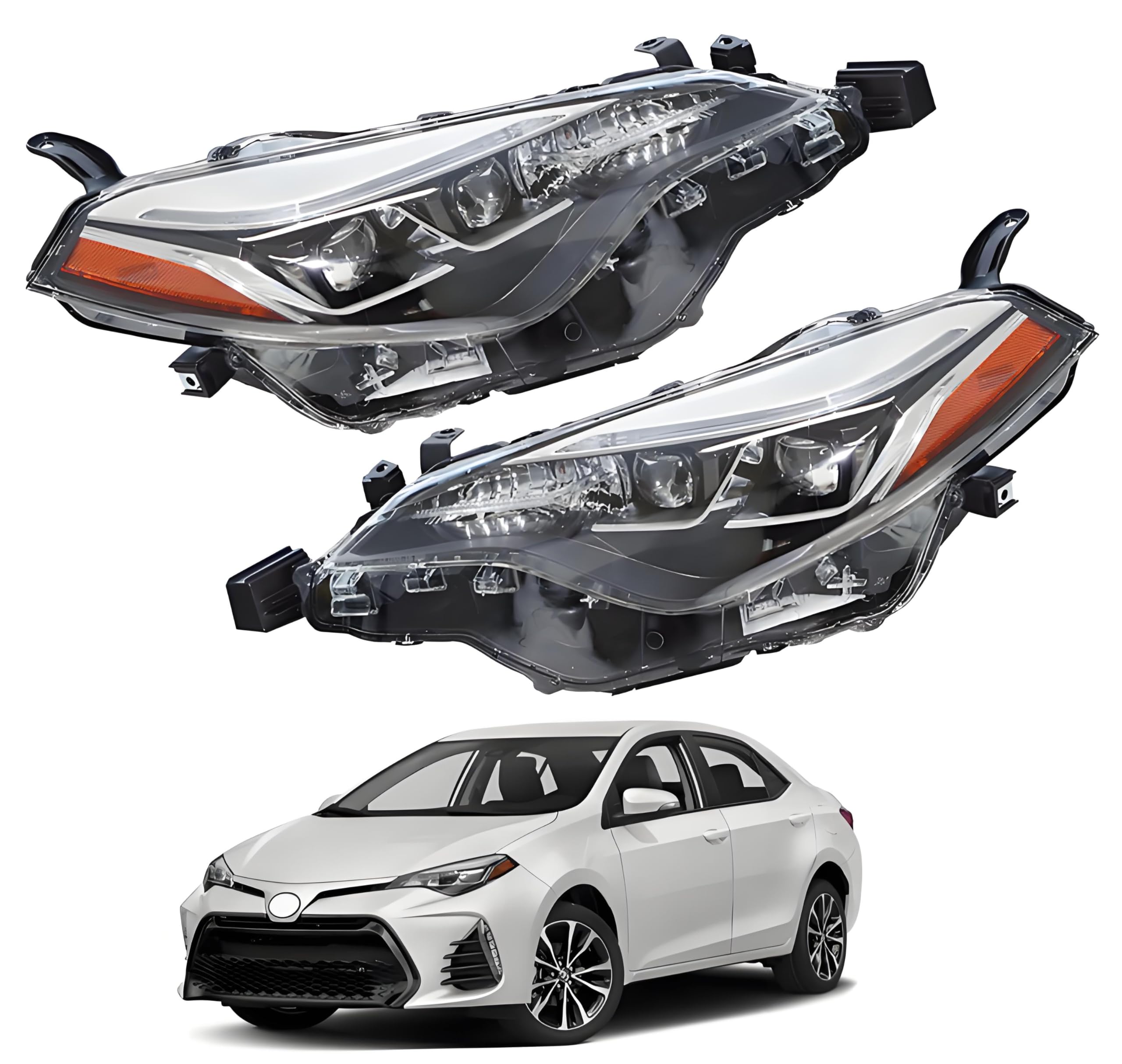 PENSUN LED Headlight Assembly for 2017 2018 2019 Toyota Corolla SE XSE, Dual Projector Front Headlamps, Left & Right, Plug-and-Play